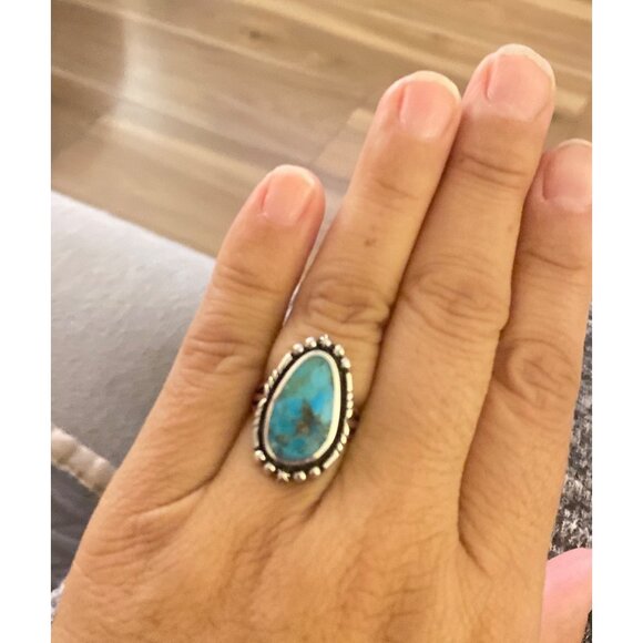 NEW Mojave Turquoise and Beaded Border Sterling Silver Ring Size 7 - Picture 4 of 4